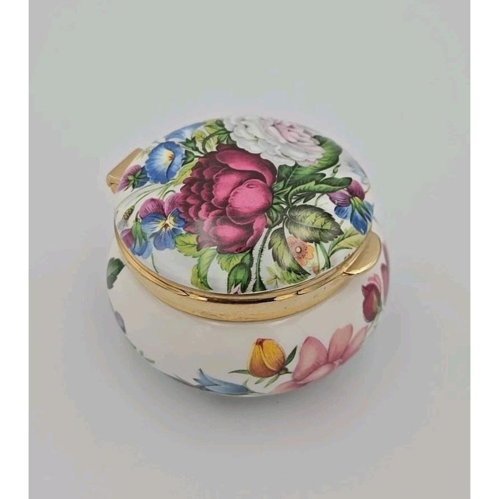 White Pink Rose Floral AVONDALE‎ pill jewelry trinket Fine China BOX England